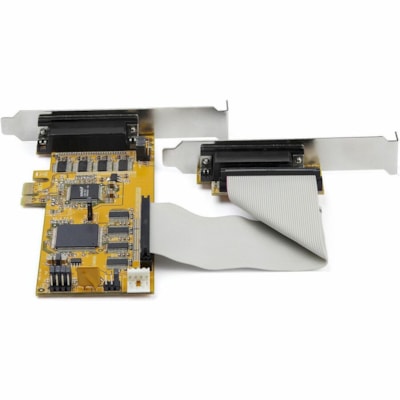 StarTech.com 8-Port PCI Express RS232 Serial Adapter Card, PCIe to DB9 Controller 16C1050 UART, Low Profile, 15kV ESD, Windows Only, TAA - 8-Port PCI Express RS232 serial adapter card 16C1050 UART 15kV ESD; Low Profile - Bi-directional speed 921.6Kbps/port|256byte FIFO - Controller card; Pin 9 power  CTLR 