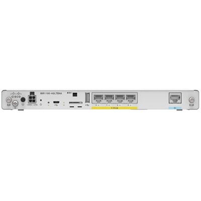 Cisco ISR1100-4GLTENA 1 SIM Cellular, Ethernet Modem/Wireless Router - 4G - LTE 1900, LTE 1700, LTE 700, LTE 850 - LTE, UMTS, HSPA+ - 2 x Antenna(2 x External) - 4 x Network Port - 4 x Broadband Port - USB - Gigabit Ethernet - VPN Supported - Desktop  PERP 
