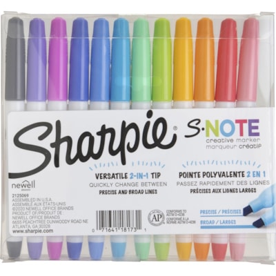 Sharpie S-Note Creative Markers - Chisel Marker Point - Assorted Ink - 12 / Pack  