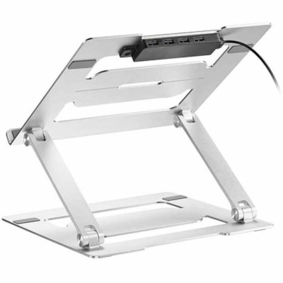 Nutone-Densi Universal Laptop Holder with USB Port - LR200 - 11" to 17" Screen Support - 5 kg Load Capacity - Portable - Metal, Aluminum, Silicon, Steel - Beige, Black - For Notebook, Tablet - Built-in USB Port, Lightweight, Ergonomic, USB Charging Port, Adjustable Angle, Foldable Design, Collapsibl  