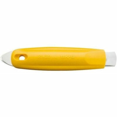 Olfa SK-9 Semi-Automatic Self-Retracting Safety Knife with Tape Splitter - Stainless Steel Blade - Self-retractable, Spring-loaded Blade, Durable, Contoured Grip, Comfortable Grip, Textured Grip, Long Lasting, Quick-release Blade, Heavy Duty, Staple Remover - ABS Plastic, Metal - Yellow, Black SELF-RETRACTING SAFETY KNIFE 