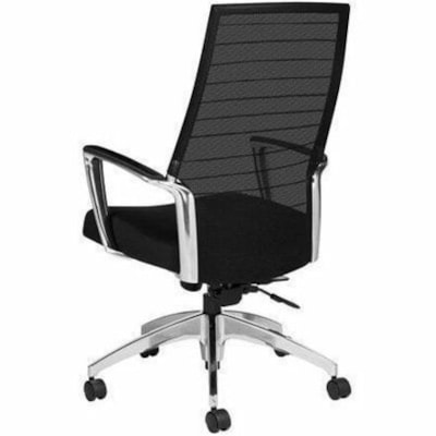 Global Accord High-Back Tilter Chair, Ebony Black Jenny Fabric Seat/Mesh Back - Fabric Seat Material - Black Back Color - Mesh Back Material - Aluminum Frame Color - High Back - Armrest GLOBAL 