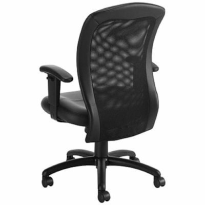 Realspace Chair - Black Leather, Bonded Leather, Plastic Seat - Mesh Back - Black Frame - Mid Back - Black - Plastic, Metal, Vinyl - Armrest - 50 Unit  
