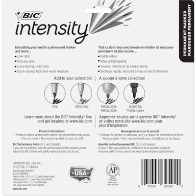 BIC Intensity Permanent Markers, Fine Tip Permanent Markers, Assorted Colours, 12-Count Pack, Black Markers for School Supplies and Office Supplies - 1.8 mm (0.07") Bold, Fine Marker Point - Assorted Ink - 12 Pack 12PK FINE POINT
