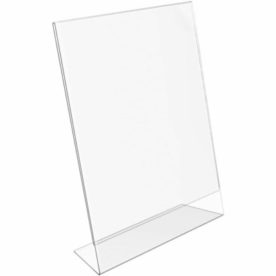 Deflecto Classic Image Slanted Sign Holder - 8.50" (215.90 mm) Width x 11" (279.40 mm) Height x 2.63" (66.80 mm) Depth - Rectangular Shape - Side-loading, Self-standing - Indoor, Outdoor - Plastic - Clear - 1 Each 8-1/2" X11" DESK OR COUNTERTOP 