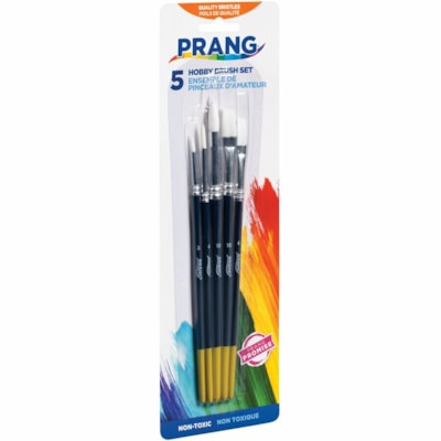 Prang Multipurpose Hobby Brush Set - Assorted - Wood Red Handle - Aluminum Ferrule - 5 / Set 5 CT 