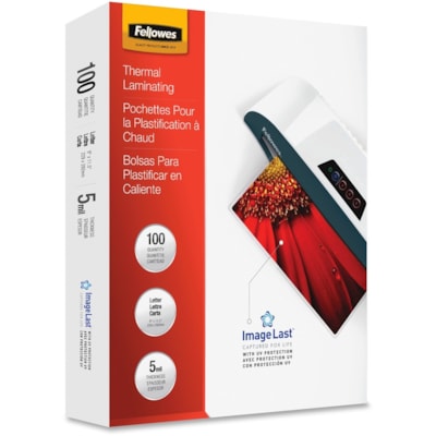 Fellowes - Pochette de plastification à chaud - Sheet Size Supported : format lettre largeur de 9 po (228,60 mm) x longueur de 11,50 po (292,10 mm) - Taille de pochettes de plastification/feuilles de lamination : largeur de 9 po (228,60 mm) x épaisseur de 5 mil (0,13 mm) - Brillant - Typ FORMAT LETTRE  9 X 11 1/2 PO FLÈCHES DIRECT.  EMB. DE 100
