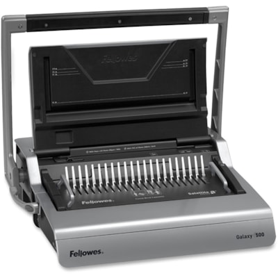 Fellowes Galaxy(tm) 500 Comb Binding Machine w/ Starter Kit - CombBind - 500 Sheet(s) Bind - 28 Punch - 6.50" (165.10 mm) Height x 20.88" (530.35 mm) Width x 17.75" (450.85 mm) Depth - Metallic Silver, Black achine with Starter Kit 