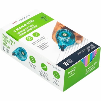 Tombow Mono Correction Tape Retro Applicator Pack - 0.17" (4.22 mm) Tape Width x 32.8 ft (10.01 m) Tape Length - 1 Line(s) - White Tape - Break Resistant, Non-refillable - White - 10 / Pack MONO RETRO  56%PCW 4MM X 10M