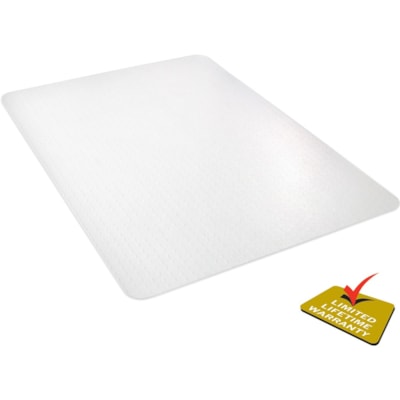Deflecto EconoMat Chair Mat - Carpeted Floor - 53" (1346.20 mm) Length x 45" (1143 mm) Width x 0.063" (1.59 mm) Thickness - Rectangular - Polycarbonate - Clear - 1 Each STUDDED FOR ALL PILES 