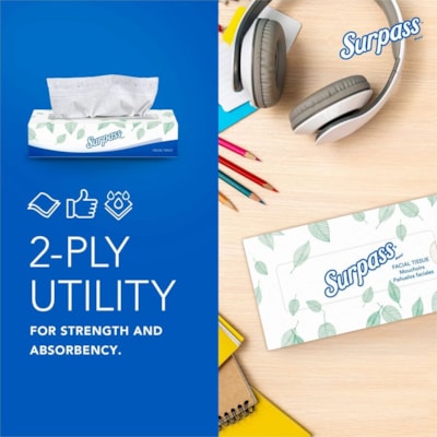 Surpass - TISSUE SURPASS 2PLY 100SH/BOX - 2 Pli - Blancboîte - 100/boîte - 30 / Carton 8 X 8 1/3 PO  BLANC CAISSE DE 100