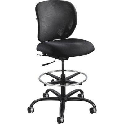 Safco Vue Heavy-duty Stool - Black Fabric Seat - Black Mesh Back - 5-star Base - Black - 1 Each  