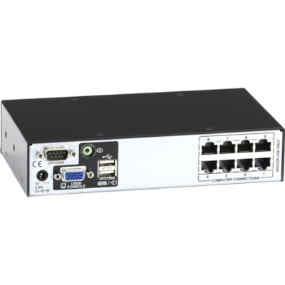 Black Box - Boîtier de commutation KVM ServerSwitch - 8 Ordinateur(s) - 1 Utilisateur(s) local - 1 Utilisateur(s) distant - 1600 x 1200 - 9 x Réseasu (RJ-45) - 2 x USB - 1 x VGA - Bureau NO IP KV1081A 