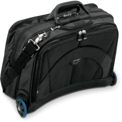 Kensington Contour Carrying Case (Roller) for 17" Notebook - Black, Gray - 1680D Polyester Body - Telescoping Handle, Shoulder Strap - 17.48" (444 mm) Height x 2.99" (76 mm) Width x 9.49" (241 mm) Depth - 1 Pack  wearing 1680 Denier Ballistic  Nylon backpack prot