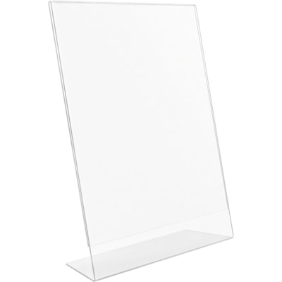 Deflecto Anti-Glare Slanted Sign Holder - Portrait - 11" (279.40 mm) Height x 8.50" (215.90 mm) Width x 2.50" (63.50 mm) Depth - Acrylic - Clear - Anti-glare, Scratch Resistant, Durable, Heavy Duty, Double-sided - 1 Each SLANTED - PORTRAIT 8-1/2"W X 11"H X 2-1/2"D