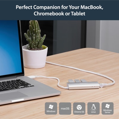 StarTech.com 3-Port USB Hub with Ethernet, USB-A Ports, Gigabit Ethernet/GbE, USB 5Gbps, Bus-Powered, Portable Laptop USB 3.0 Hub - Bus-powered USB 3.2 Gen 1 (5Gbps) expansion hub - USB-A to 3-port USB-A hub - NIC adapter for wired Ethernet to a laptop / desktop - Supports WoL, Jumbo Frames and V-LA  PERP 