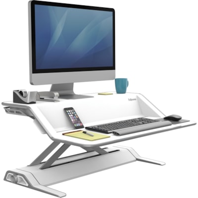 Élévateur de bureau multiusage Lotus Hauteur réglable Fellowes - 35 lb (15875,73 g) Capacité de charge - 1 x Etagère(s) - 5,50 po (139,70 mm) Hauteur x 32,75 po (831,85 mm) Largeur x 24,25 po (615,95 mm) Profondeur - Bureau - Acier, Plastique, Résine phénoli 22 RÉGLAGES DE LA HAUTEUR JUSQU'À 17 PO