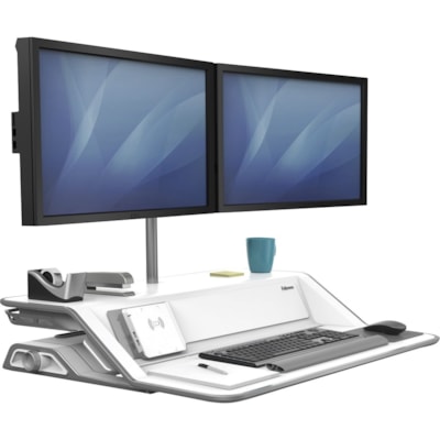 Fellowes Lotus DX Sit-Stand Workstation - 35 lb (15875.73 g) Load Capacity - 5.50" (139.70 mm) Height x 32.75" (831.85 mm) Width x 24.25" (615.95 mm) Depth - White - Antimicrobial and Workstation 