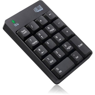 Adesso Wireless Spill Resistant 18-Key Numeric Keypad - Wireless Connectivity - RF - 30 ft (9144 mm) - 2.40 GHz - USB Interface - 18 Key(s) - Windows 10, Windows 8, Windows 7 - English (US) - Computer - PC - Membrane Keyswitch - AAA Battery Size Supported - Black t 18-Key Numeric Keypad 