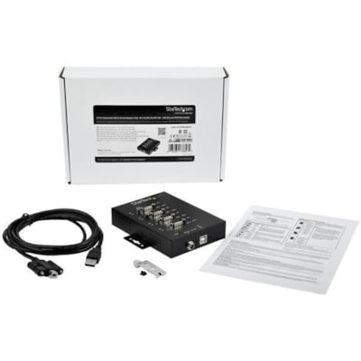 StarTech.com USB to RS232/RS485/RS422 4 Port Serial Hub Adapter - Industrial Metal USB 2.0 to DB9 Serial Converter - Din Rail Mountable - Industrial 4 port serial hub 15kV Level 4 ESD - IP30 rating metal USB to serial adapter converter w/ each DB9 port set to RS232/RS422/RS485(2wire/4wire) baud rate 5kV Level 4 ESD - IP30 rating metal USB to serial