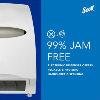 Scott Essential Automatic Hard Roll Towel Dispenser - Touchless Dispenser - 15.76" (400.33 mm) Height x 12.70" (322.58 mm) Width x 9.57" (243.13 mm) Depth - White - Durable, Key Lock, Jam Resistant - 1 / Carton  