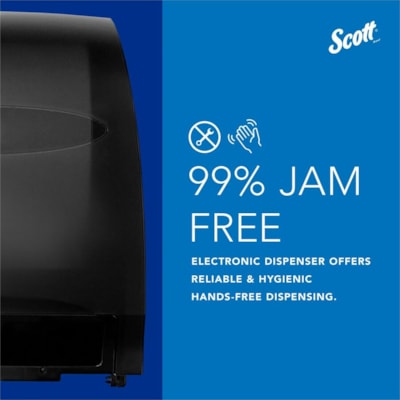 Scott Essential Automatic Hard Roll Towel Dispenser - Touchless Dispenser - 15.76" (400.33 mm) Height x 12.70" (322.58 mm) Width x 9.57" (243.13 mm) Depth - Black - Durable, Key Lock, Jam Resistant, Emergency Feed Knob, Spring Lock - 1 / Carton  