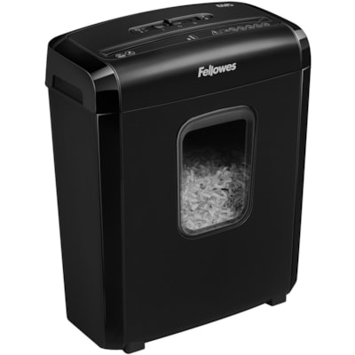 Fellowes Powershred® 6M Micro Cut Shredder - NA - Continuous Shredder - Micro Cut - 6 Per Pass - for shredding Staples, Credit Card, Paper Clip, Paper - 0.2" (3.97 mm) x 0.5" (12.70 mm) Shred Size - P-4 - 8.7" (220.98 mm) Throat - 7 Minute Run Time - 13.25 L Wastebin Capacity - Black P4. 8 75" THROAT. 3.5 GAL 5 MIN ON/30 MIN OFF.300' T/PUT