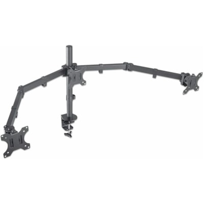 Manhattan 461658 Desk Mount for LCD Monitor, Display, Monitor - Black - Height Adjustable - 3 Display(s) Supported - 13" to 27" Screen Support - 46.30 lb (21000 g) Load Capacity - 75 x 75, 100 x 100 - VESA Mount Compatible - Steel, Cast Metal th Center Mount and Double-Lin k Swing Arms Support