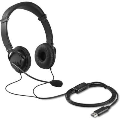 Kensington Classic Headset with Mic and Volume Control - Stereo - USB Type A - Wired - Over-the-head - Binaural - Ear-cup - 6 ft Cable - Noise Cancelling Microphone - Noise Canceling - Black & INLINE CTRL 