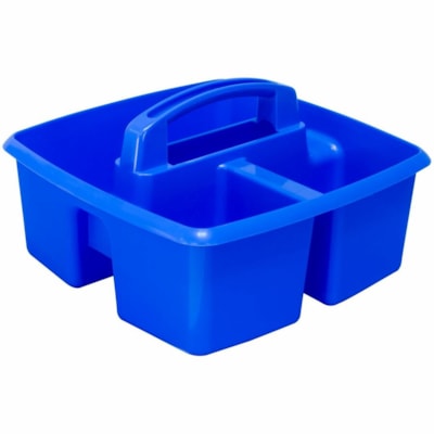 Storex Small Caddy, Blue - 3 Compartment(s) - Compartment Size : 8" (203.20 mm) x 3.50" (88.90 mm) x 3.75" (95.25 mm) - 9.2" (233.68 mm) Height x 9.2" (233.68 mm) Width x 5.2" (132.08 mm) Depth - Handle, Washable, Dishwasher Safe - Blue - Plastic - 6 Pack BLUE 