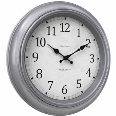Kiera Grace Odessa Wall Clock - Analog - Quartz - White Main Dial - Brushed Gray Case - Plastic - Contemporary Style BRUSHED GREY COLOUR TRAY BOX