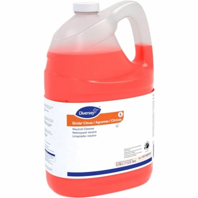 Diversey Care Stride Citrus Neutral Cleaner - For Floor, Hard Surface - Concentrate - Liquid - 128 fl oz (4 quart) - Citrus Scent - pH Neutral, Non Alkaline, Film-free, Easy to Use, Low Foaming, Kosher, Versatile, Rinse-free - Orange Bottle - 4 / Carton  