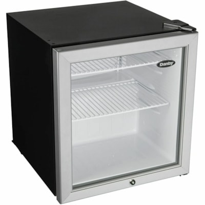 Danby 1.6 cu. ft. Compact Glass Door Fridge In Platinum - 45.31 L - Reversible - 45.31 L Net Refrigerator Capacity - 120 V AC - Platinum, Black - Freestanding - LED Light BLACK CABINET /W GLASS DOOR 
