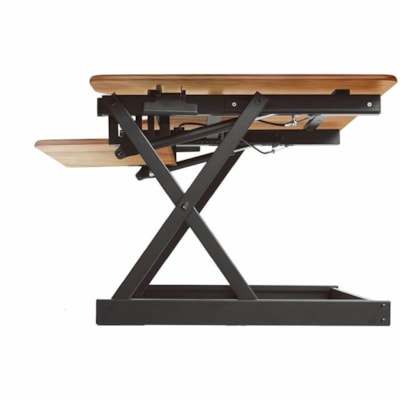 Rocelco 46" Corner Adjustable Desk Riser - 40 lb (18143.69 g) Load Capacity - 3 Devices Supported - Desk - Teak - For Monitor, Notebook - Ergonomic, Keyboard Tray, Grommet, Cable Management, Adjustable table Desk Riser 