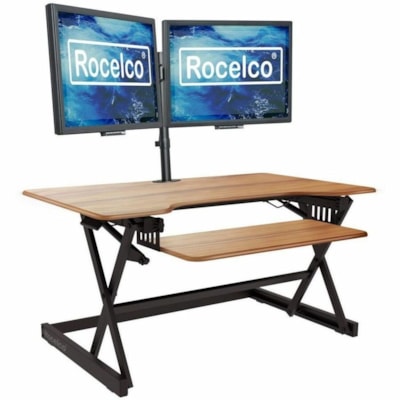 Rocelco 40"W-20"H Desk Riser-Double Monitor arm-Anti fatigue Mat ouble monitor arm-Anti fatigue  mat