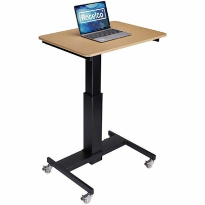 Rocelco Mobile Standing Desk - 20 lb (9.07 kg) Capacity - Height Adjustable - 28" (711.20 mm) Table Top Width x 20" (508 mm) Table Top Depth - 30.7" (779.78 mm) Height x 8" (203.20 mm) Width x 23" (584.20 mm) Depth - Classroom, Home, School, Laptop, Monitor, Book - Wood Grain Top Material 8"W 