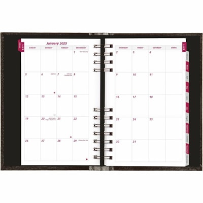 Brownline CoilPro Hard Cover Daily Appointment Book / Monthly Planner - Daily - 1 Year - January 2025 to December 2025 - 7:00 AM to 7:30 PM - Half-hourly - 1 Day Single Page Layout - 5" (127 mm) x 8" (203.20 mm) Sheet Size - Twin Wire - Black - Pocket, Phone Directory, Address Directory, Laminated -  