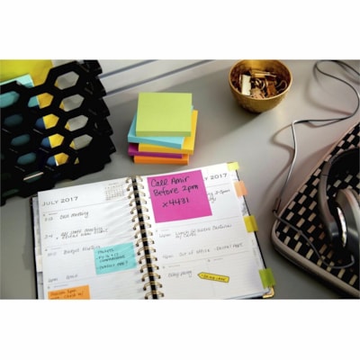 Post-it® Notes Original Notepads - Floral Fantasy Color Collection - 1200 - 1 1/2" (38.10 mm) Flag/Note Width x 2" (50.80 mm) Flag/Note Length - Rectangle - 100 Sheets per Pad - Unruled - Limeade, Citron, Positively Pink, Iris Infusion, Blue Paradise - Paper - Self-adhesive, Repositionable - 12  IN JAIPUR COLOUR COLLECTION STICK TO MOST SURFACES 100/PAD