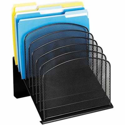 Safco Onyx Wire Mesh Desktop Organizer - 8 Compartment(s) - Compartment Size : 1" (25.40 mm) - 14" (355.60 mm) Height x 11.8" (298.45 mm) Width x 10.8" (273.05 mm) Depth - Desktop - Powder Coated - Black - Steel - 1 Each 8 TIERED SECTIONS EACH 1" WIDE 11 3/4"W X 10 3/4"D X 14"H