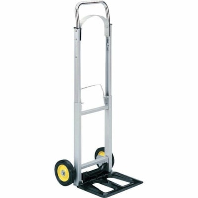 Safco Hideaway Compact Hand Truck - Folding Handle - 250 lb (113398.09 g) Capacity - 2 Casters - 6" (152.40 mm) Caster Size - Steel, Aluminum - 15.5" (393.70 mm) Width x 16.5" (419.10 mm) Depth x 43.5" (1104.90 mm) Height - Aluminum Frame - Silver - 1 Each 15.5X8 OPENS TO 16.5X29X43.5 
