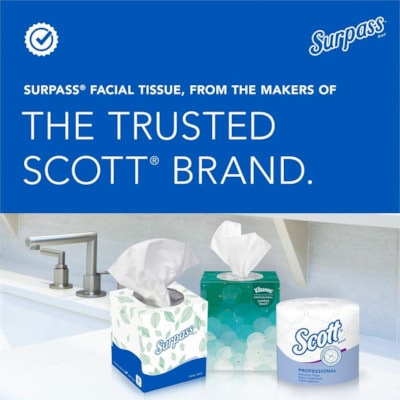 Surpass Flat Box Facial Tissue for Business - 2 Ply - 8" (203.20 mm) Width x 8.30" (210.82 mm) Length - White - 125/Box - 60 / Carton 8" X 8.3" SHEET 2-PLY WHITE 40%PCW ECOLOGO FSC EPA