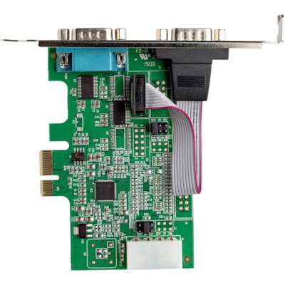 StarTech.com 2-port PCI Express RS232 Serial Adapter Card - PCIe to Dual Serial DB9 RS-232 Controller - 16950 UART - Windows and Linux - 2-port PCI Express RS232 serial controller card 16950 UART/ASIX AX99100 - Bi-directional speeds 921.6Kbps/port | 256 byte FIFO | 9th data bit - Pin 9 pwr out 5v/12  CTLR 