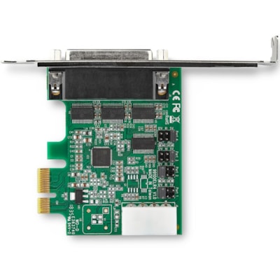 StarTech.com 4-port PCI Express RS232 Serial Adapter Card - PCIe to Serial DB9 RS-232 Controller Card - 16950 UART - Windows/Linux - 4 port PCI Express RS232 serial controller card w/16950 UART/ASIX AX99100 - Bi-directional speeds 921.6Kbps/port | 256 byte FIFO | 9th data bit - Pin 9 pwr out 5v/12v/  CTLR 
