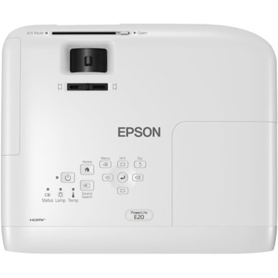 Epson - Projecteur LCD PowerLite E20 - 4:3 - Installation au plafond - Blanc - 1024 x 768 - Avant, Plafond, Arrière - 6000 Heure Mode Normal - 12000 Heure Mode Économie - XGA - 15,000:1 - 3400 lm - HDMI - USB - Salle de classe  