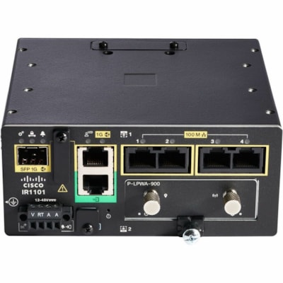Cisco IR1101 Router - 5 Ports - 4 RJ-45 Port(s) - 1 WAN Port(s) - Management Port - 2 - 4 GB - Gigabit Ethernet - IEEE 802.1Q, IEEE 802.1D - Desktop, Panel Mount, Wall Mountable, DIN Rail - 5 Year  CPNT 