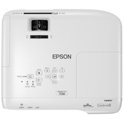Epson PowerLite 119W LCD Projector - 4:3 - Ceiling Mountable - 1280 x 800 - Front, Rear, Ceiling - 8000 Hour Normal Mode - 17000 Hour Economy Mode - WXGA - 16,000:1 - 4000 lm - HDMI - USB - Class Room  