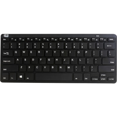 Adesso Bluetooth Wireless SlimTouch Mini Keyboard - Wireless Connectivity - Bluetooth - 30 ft (9144 mm) - USB Interface - 78 Key(s) - English (US) - QWERTY Layout - iPad - Windows - Scissors Keyswitch - AAA Battery Size Supported - Black  Wireless Mini Keyboard  Low P rofile Scissors Swit