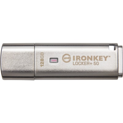 IronKey Locker+ 50 USB Flash Drive - 128 GB - USB 3.2 (Gen 1) Type A - 145 MB/s Read Speed - 115 MB/s Write Speed - Silver - XTS-AES, 256-bit AES - 5 Year Warranty   EXT 