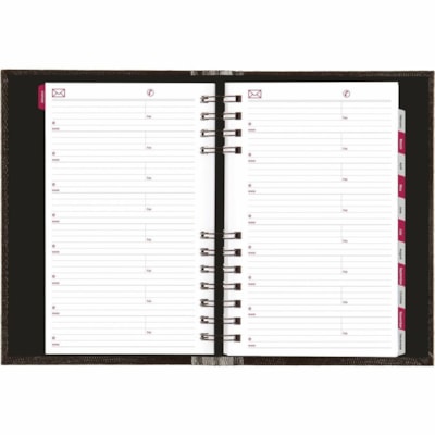 Brownline CoilPro Hard Cover Daily Appointment Book / Monthly Planner - Daily - 1 Year - January 2025 to December 2025 - 7:00 AM to 7:30 PM - Half-hourly - 1 Day Single Page Layout - 5" (127 mm) x 8" (203.20 mm) Sheet Size - Twin Wire - Black - Pocket, Phone Directory, Address Directory, Laminated -  
