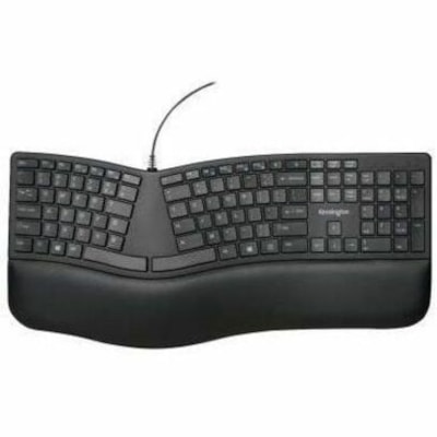 Kensington Pro Fit Ergo Wired Keyboard - Black - Cable Connectivity - USB Type A Interface - Windows 7, Windows 8, Windows 10 - PC - Black WIRED / USB - BLACK 